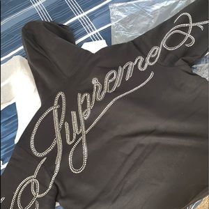 SMALL Black Supreme Rhinestone Hoodie